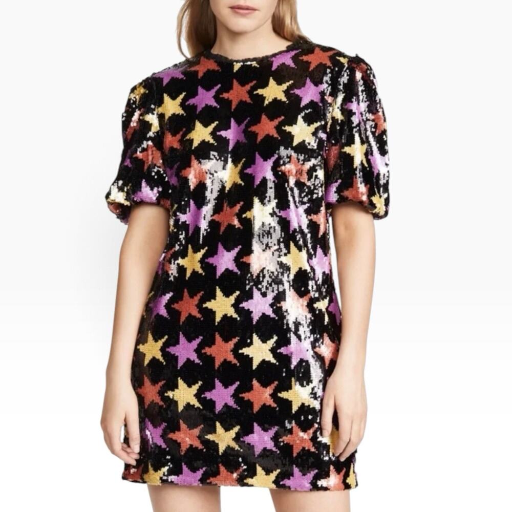 Endless Rose Sequin Star Puff Sleeve Mini Dress Size Medium